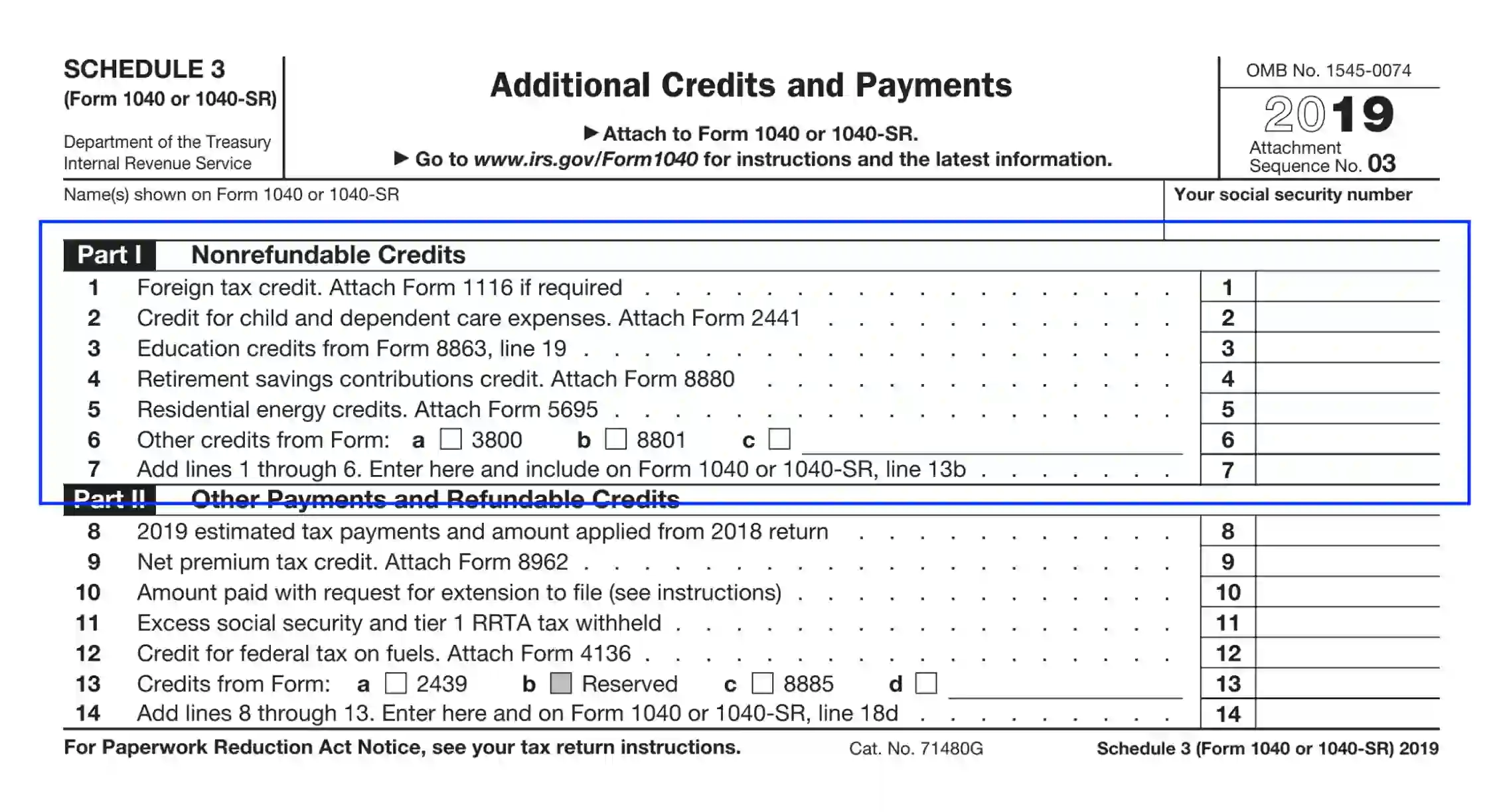 IRS Schedule 3 Form 1040 Or 1040 SR Fill Out Printable PDF Forms