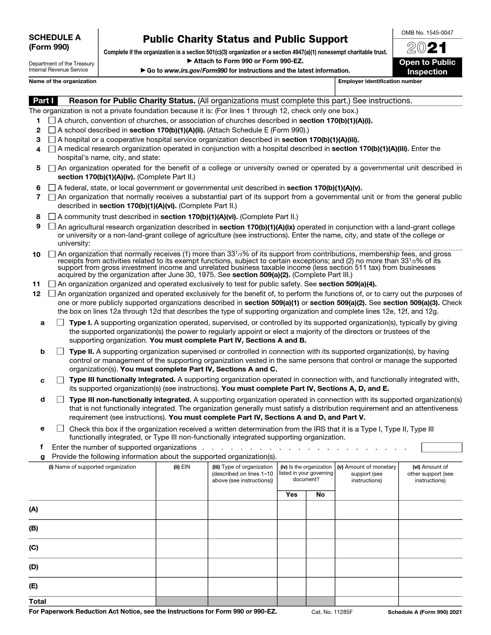 IRS Schedule A Form 990 Or 990 EZ Fill Out Printable PDF Forms 