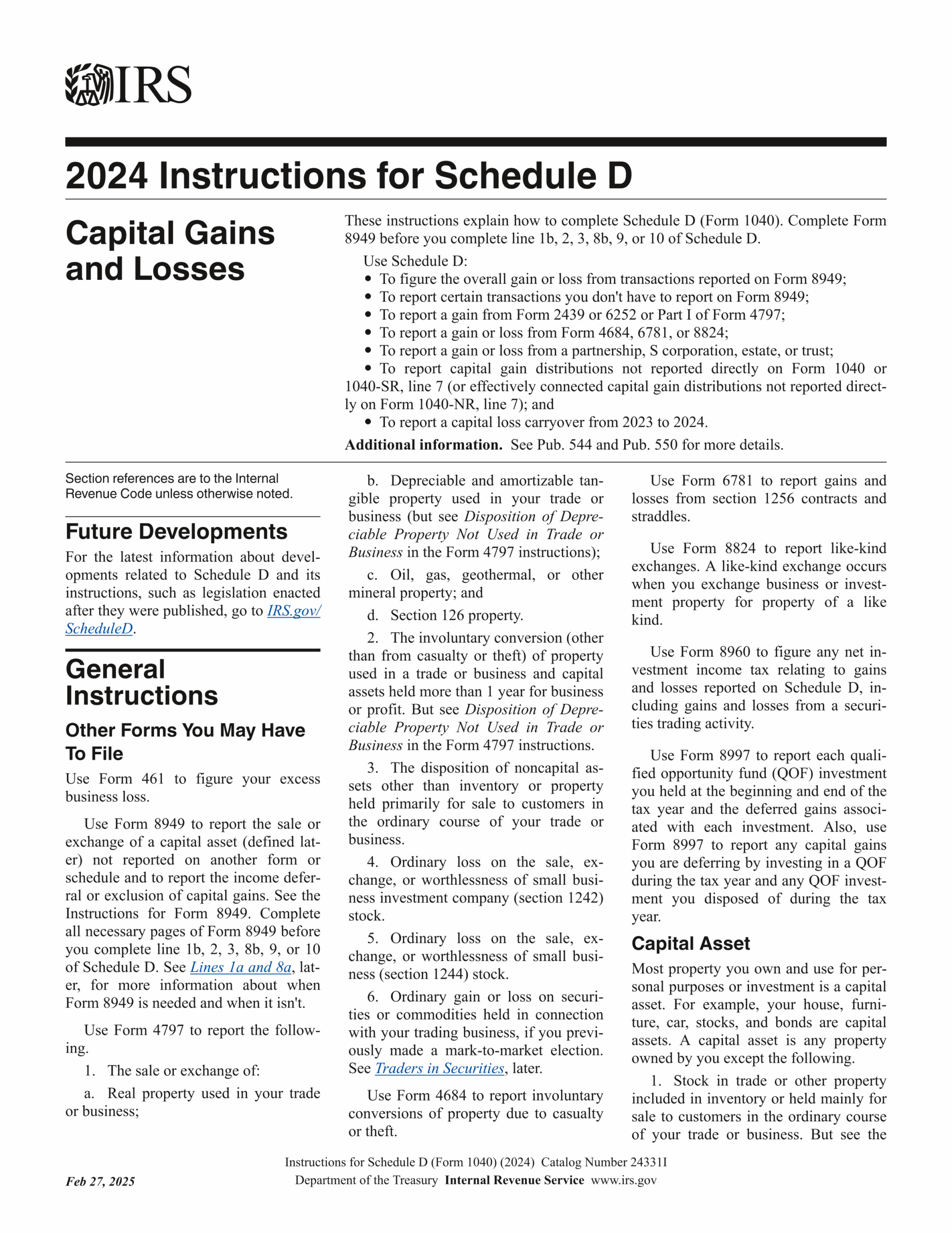 IRS Schedule D Instructions