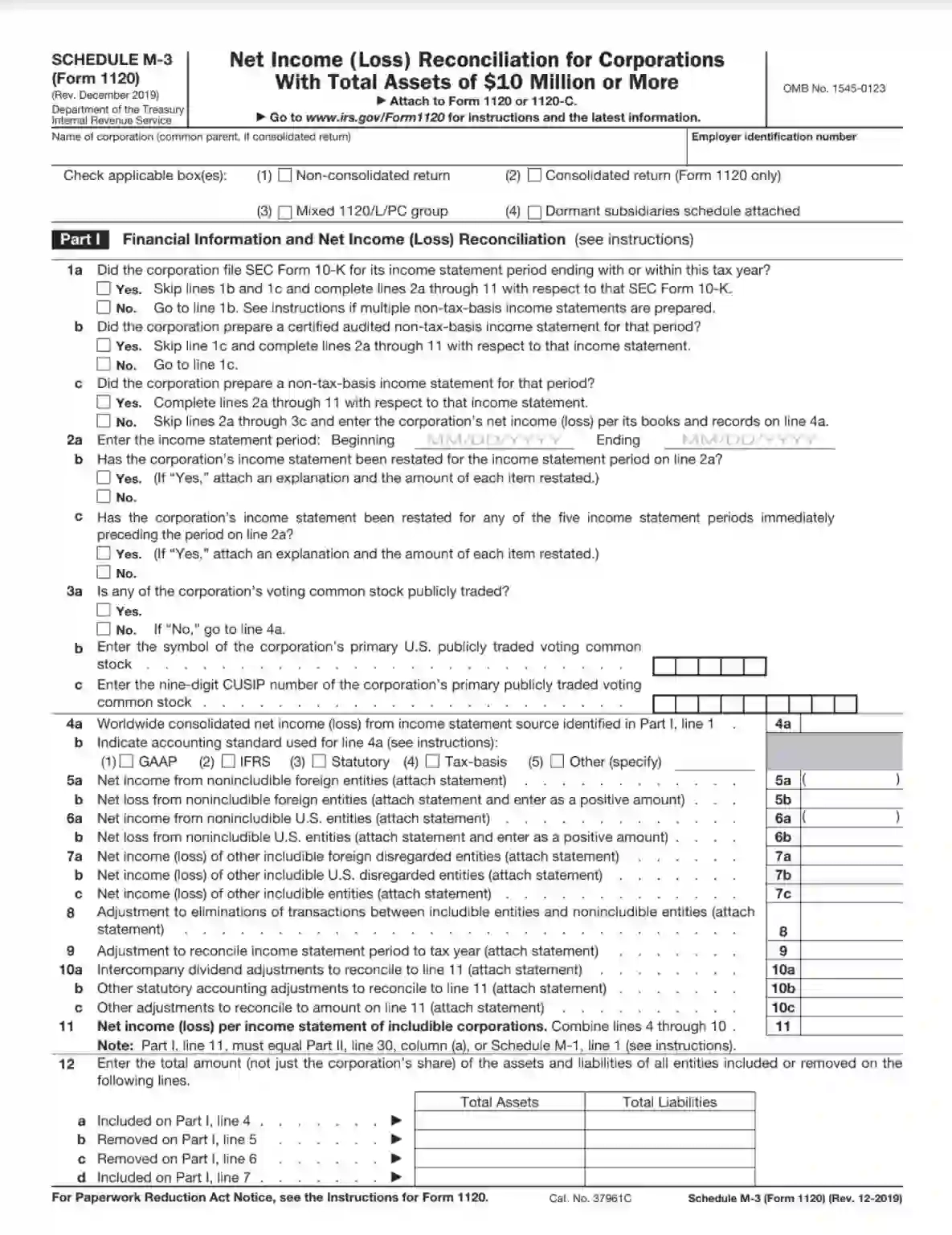 IRS Schedule M 3 Form 1120 Fill Out Printable PDF Forms Online