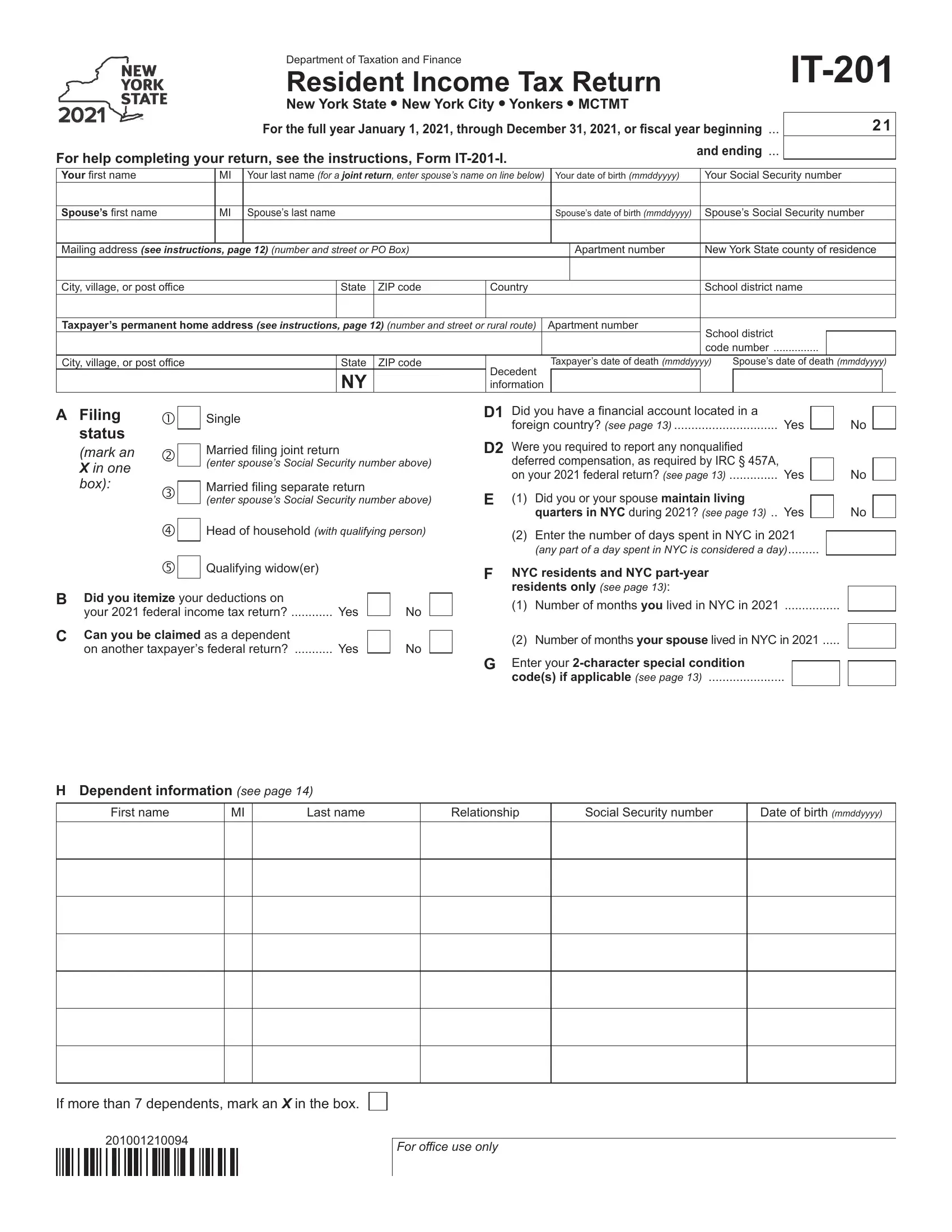 It 201 Form Fill Out Printable PDF Forms Online