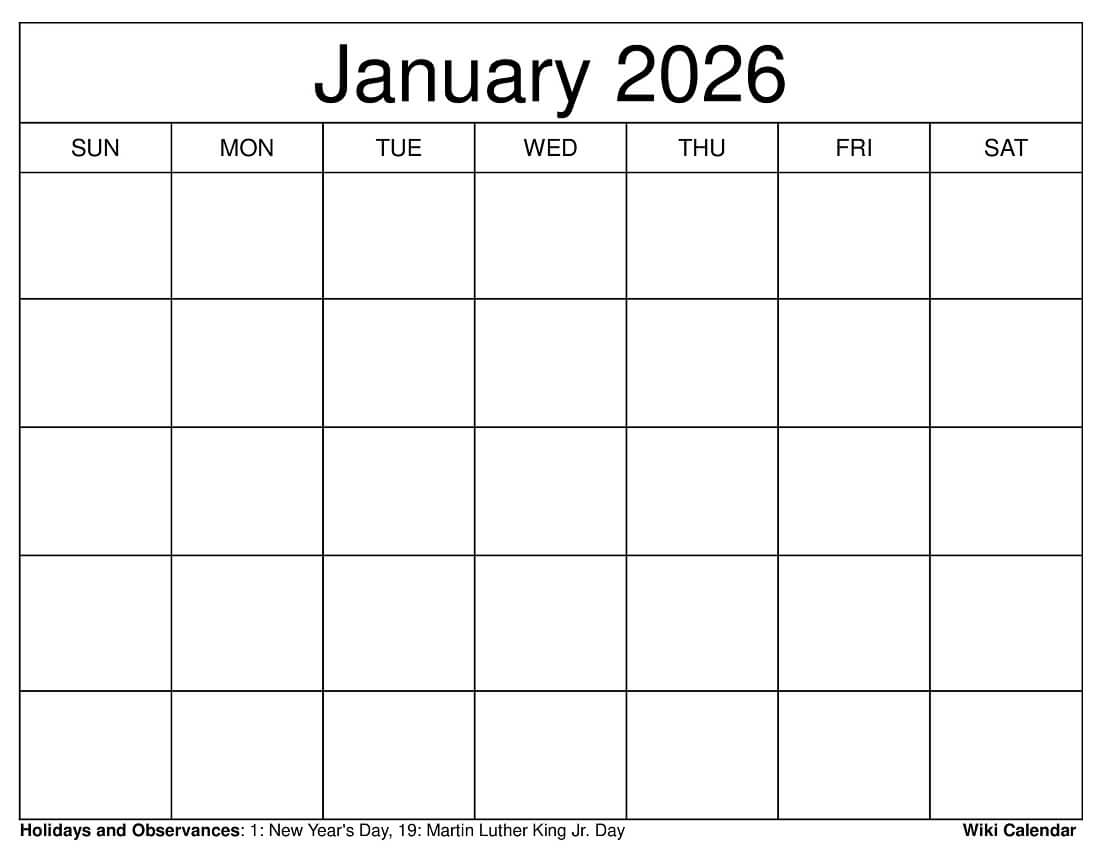 2026 Blank Calendars Printable