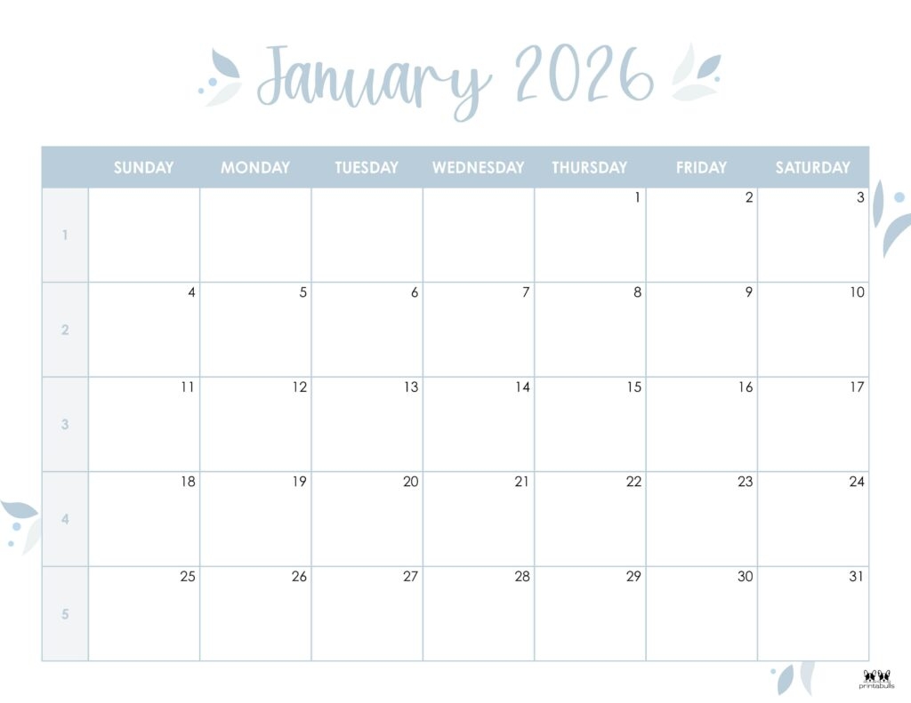 January 2026 Calendar Wiki Printable