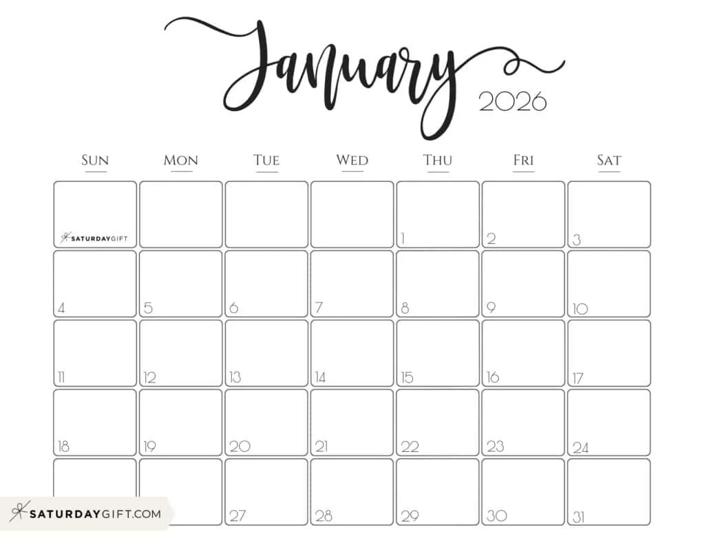 January Blank Calendar 2026 Printable
