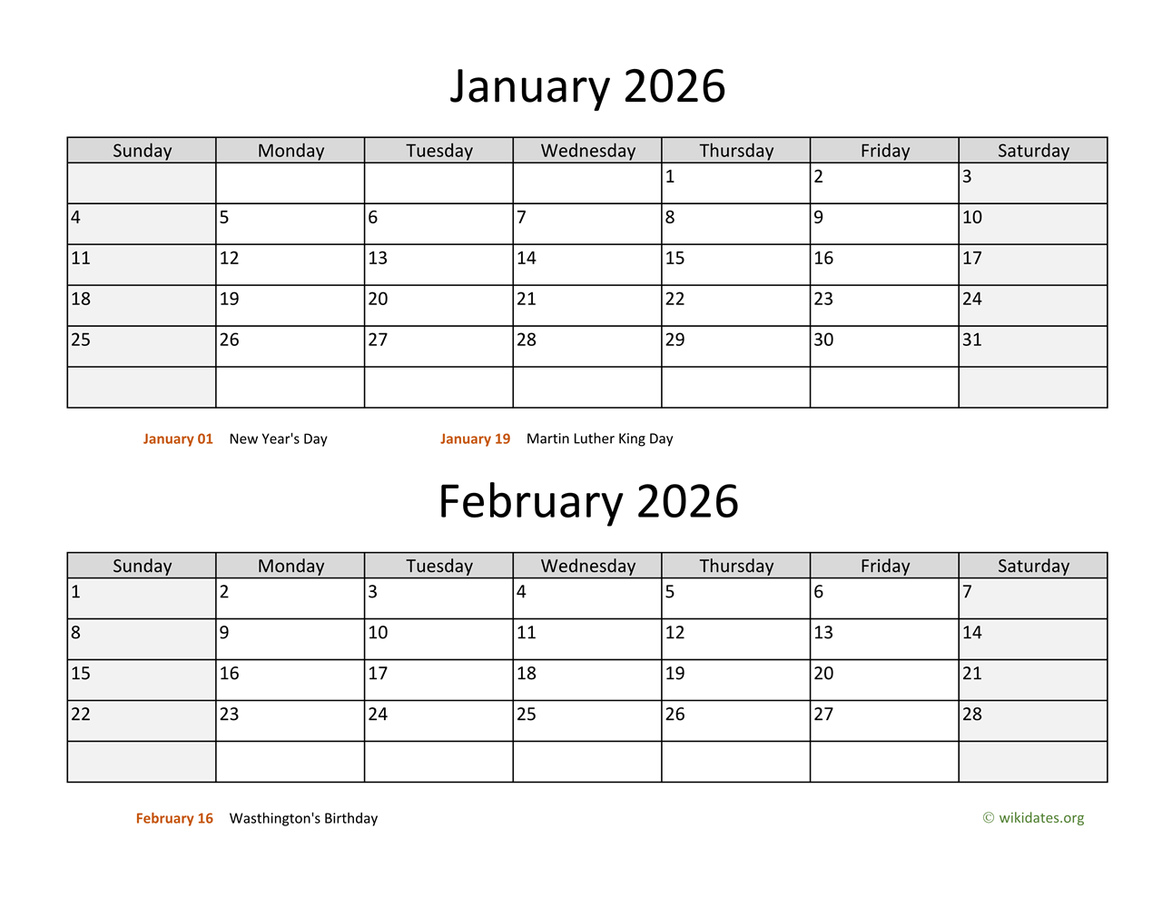 January February March 2026 Calendar Printable