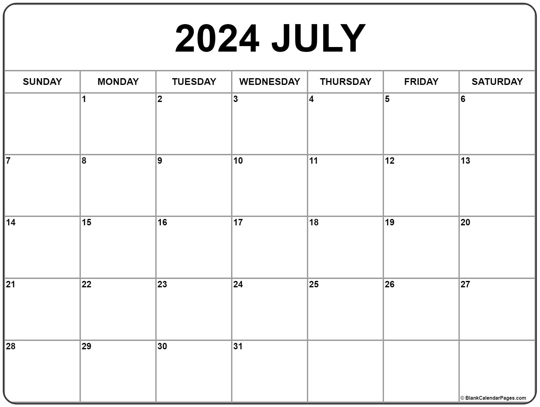 July 2024 Calendar Free Printable Calendars
