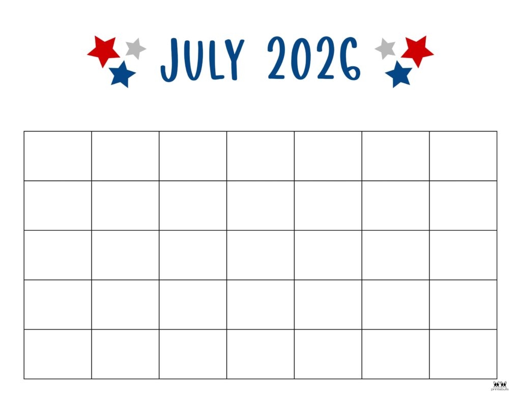 Blank Calendar July 2026 Free