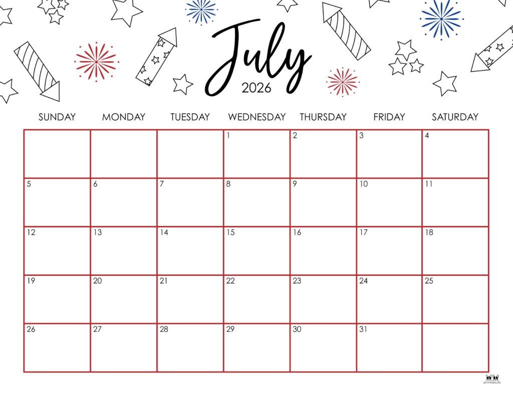July 2026 Calendars 123 FREE Printables Printabulls