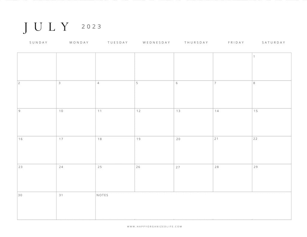 Printable Blank July Calendar