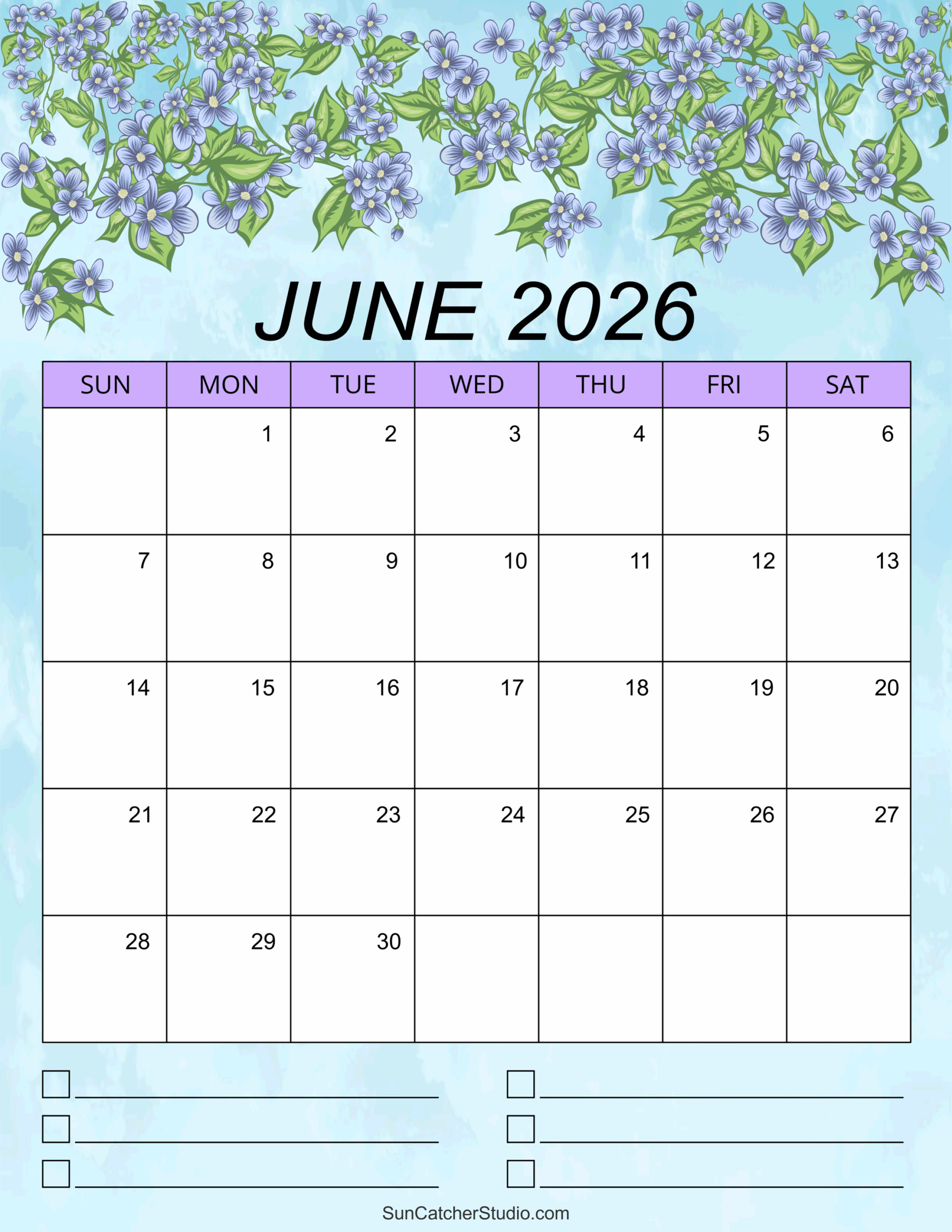 Blank Calendar Page June 2026