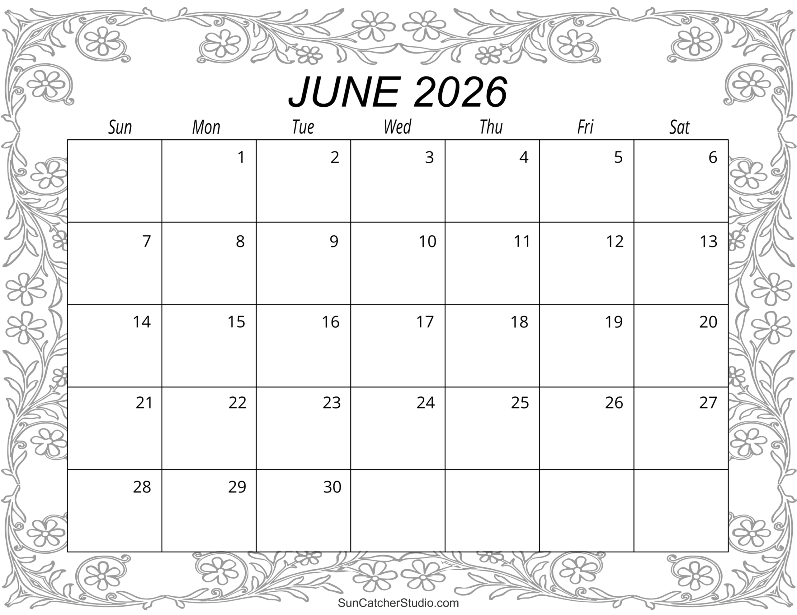 June 2026 Calendar Template