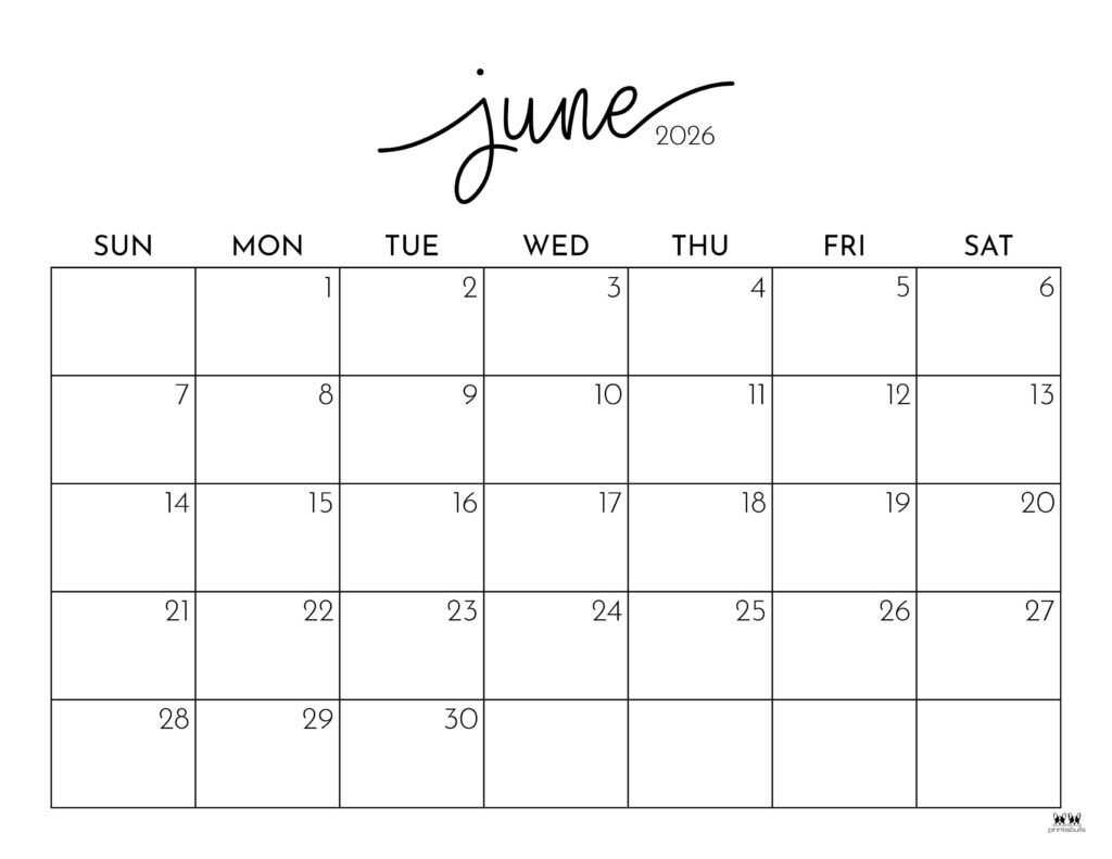 Blank Calendar For June 2026