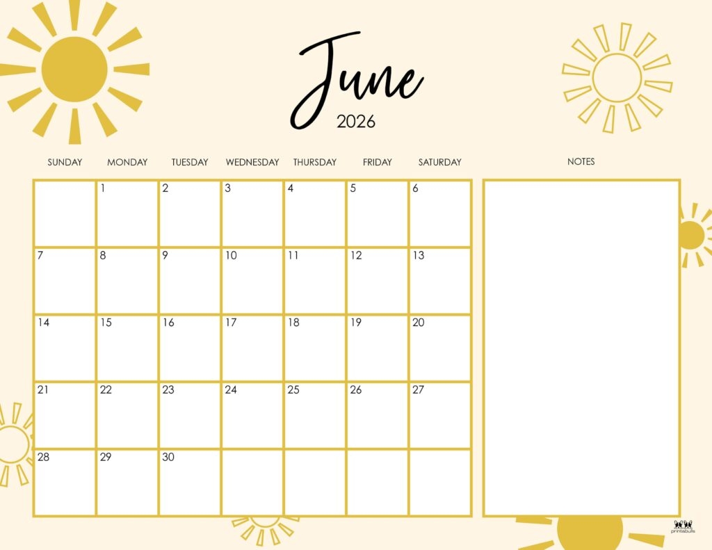 June Blank Calendar 2026 Editable