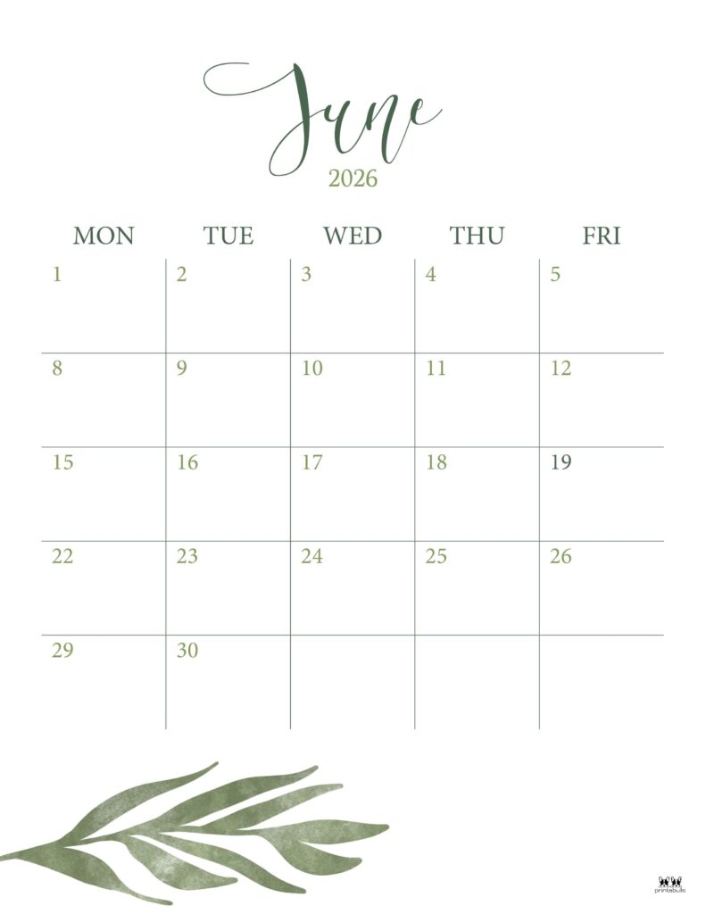 Blank Calendar For June 2026 Pdf