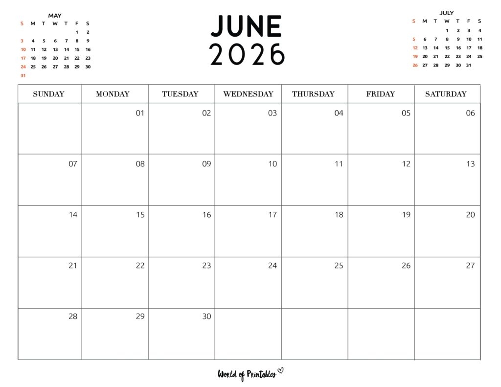 June 2026 Calendars 200 Free Printables
