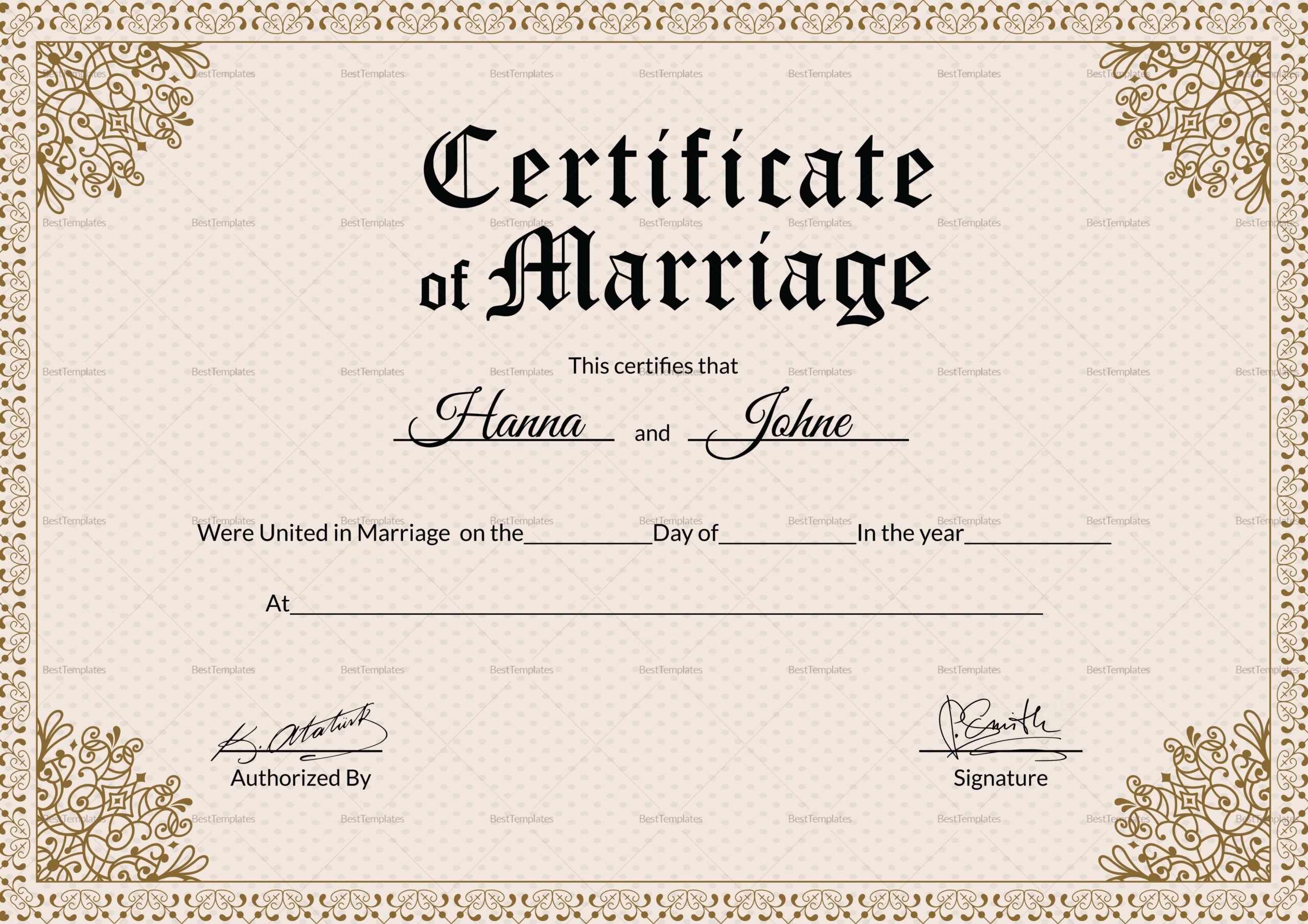 Printable Marriage License Template