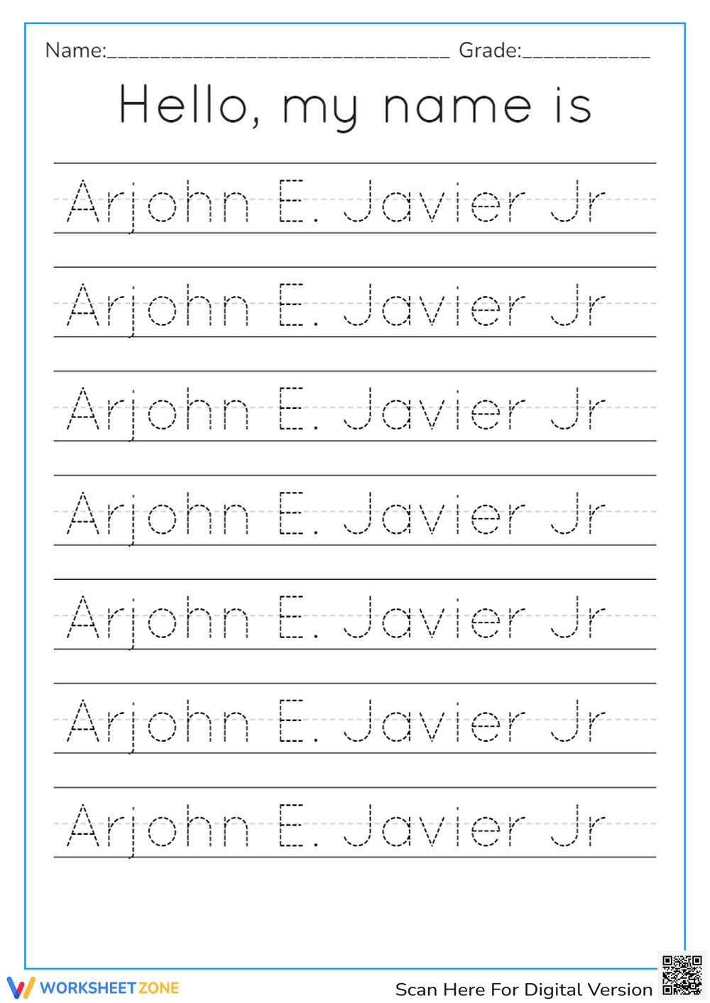 Name Handwriting Worksheets Free Printable