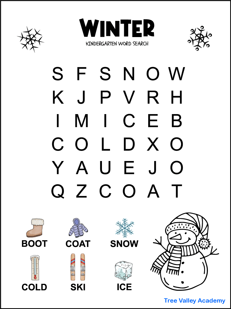 Kindergarten Word Search Puzzle Printable