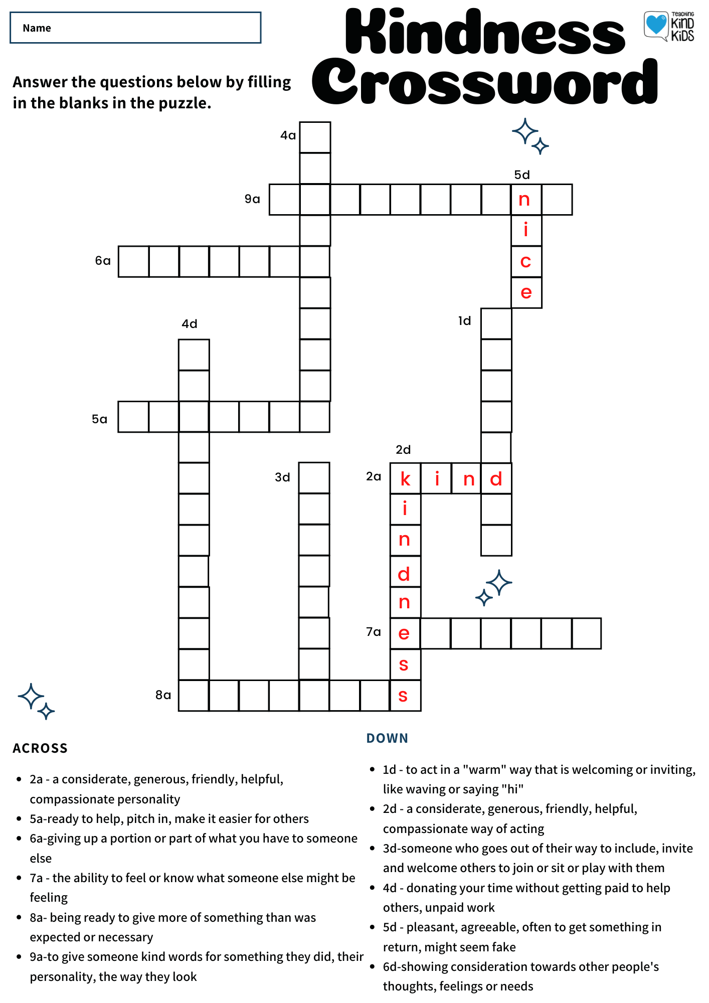Crossword Puzzles About Being Friendly Printable