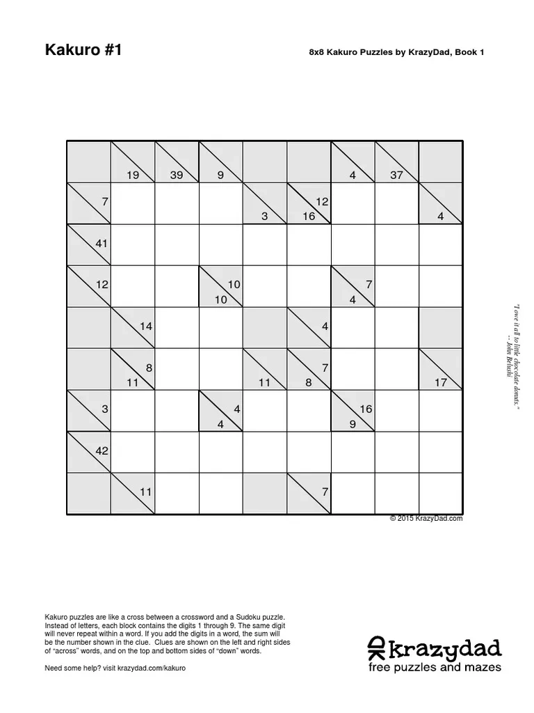 Krazydad Kakuro Puzzles 8x8 PDF Applied Mathematics 