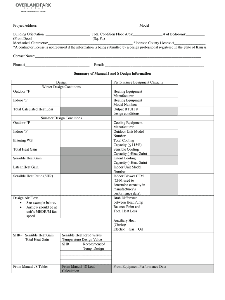 KS Overland Park Summary Of Manual J Form Fill Online Printable 