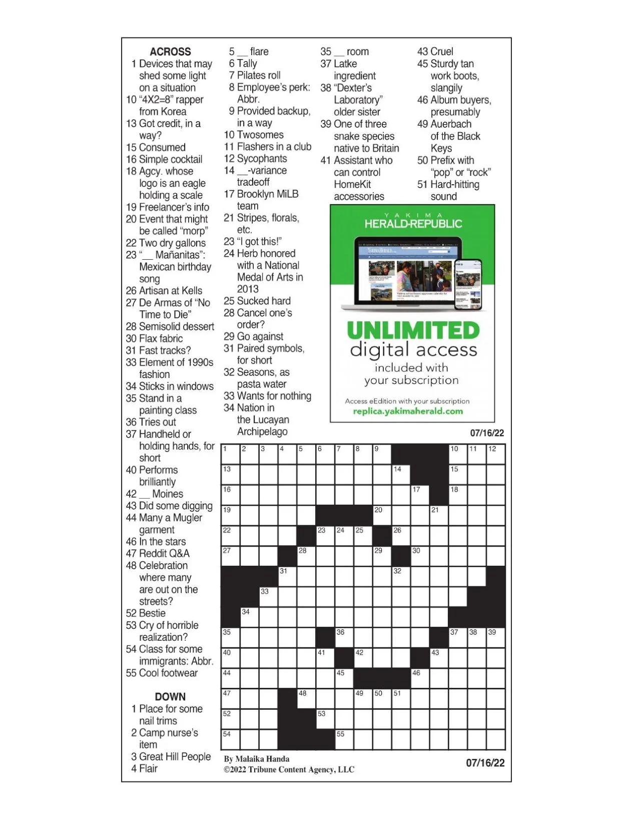 La Times Printable Crossword Puzzles 2022