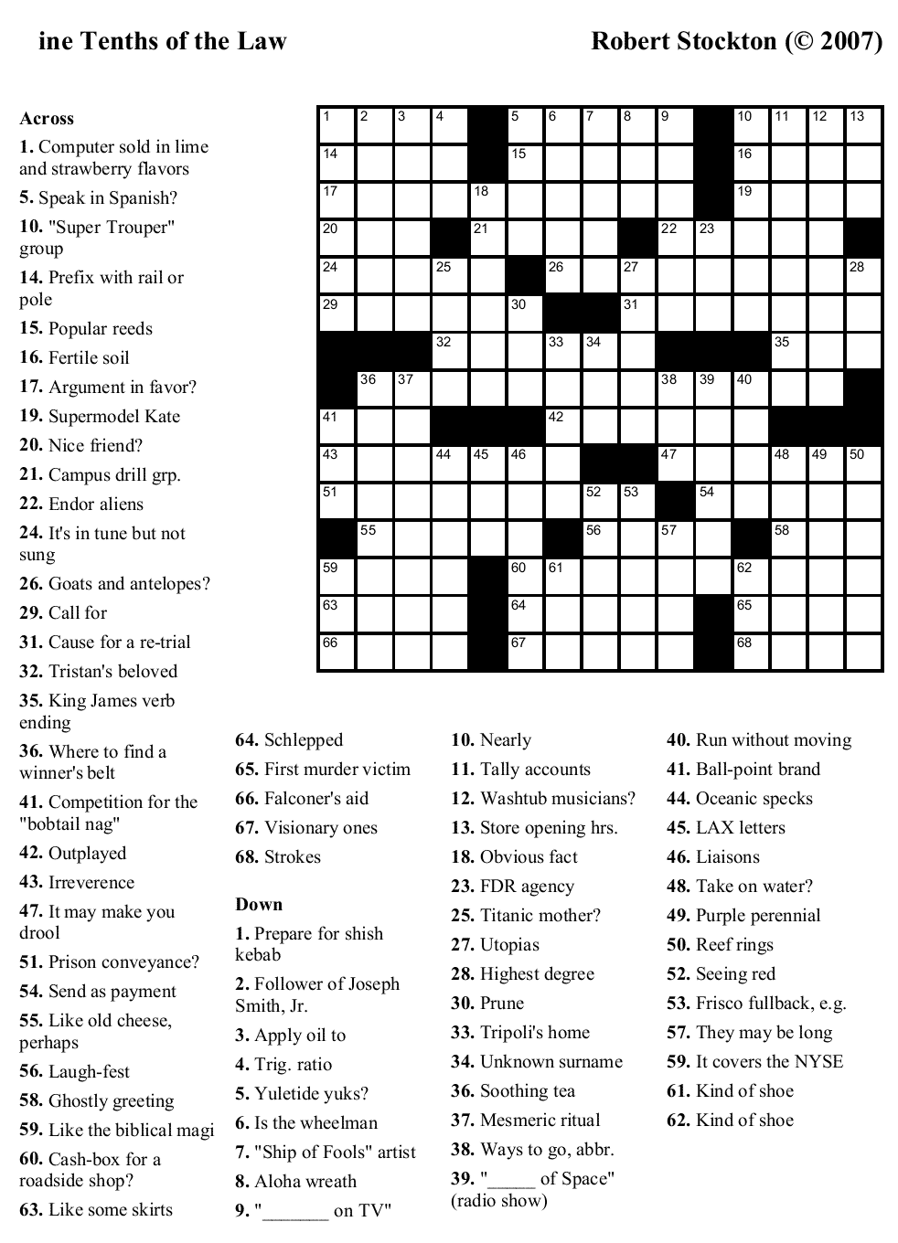Printable Crossword Puzzles For Adults Free