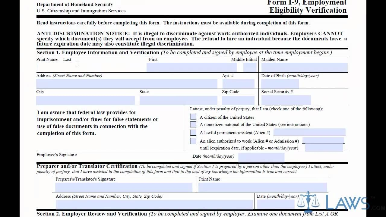 I9 Form Printable Fillable