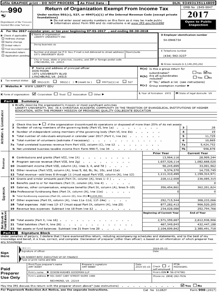 Liberty University s 990 Income Tax Form PDF Irs Tax Forms 