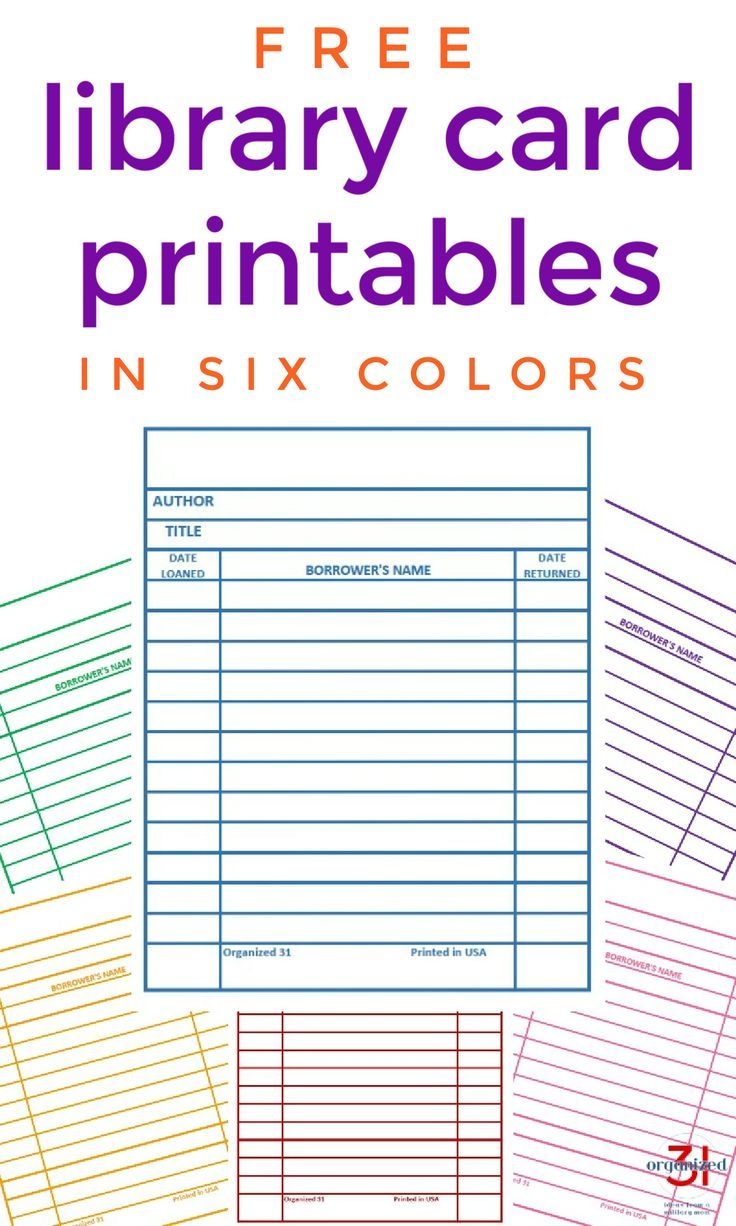Free Printable Library Cards