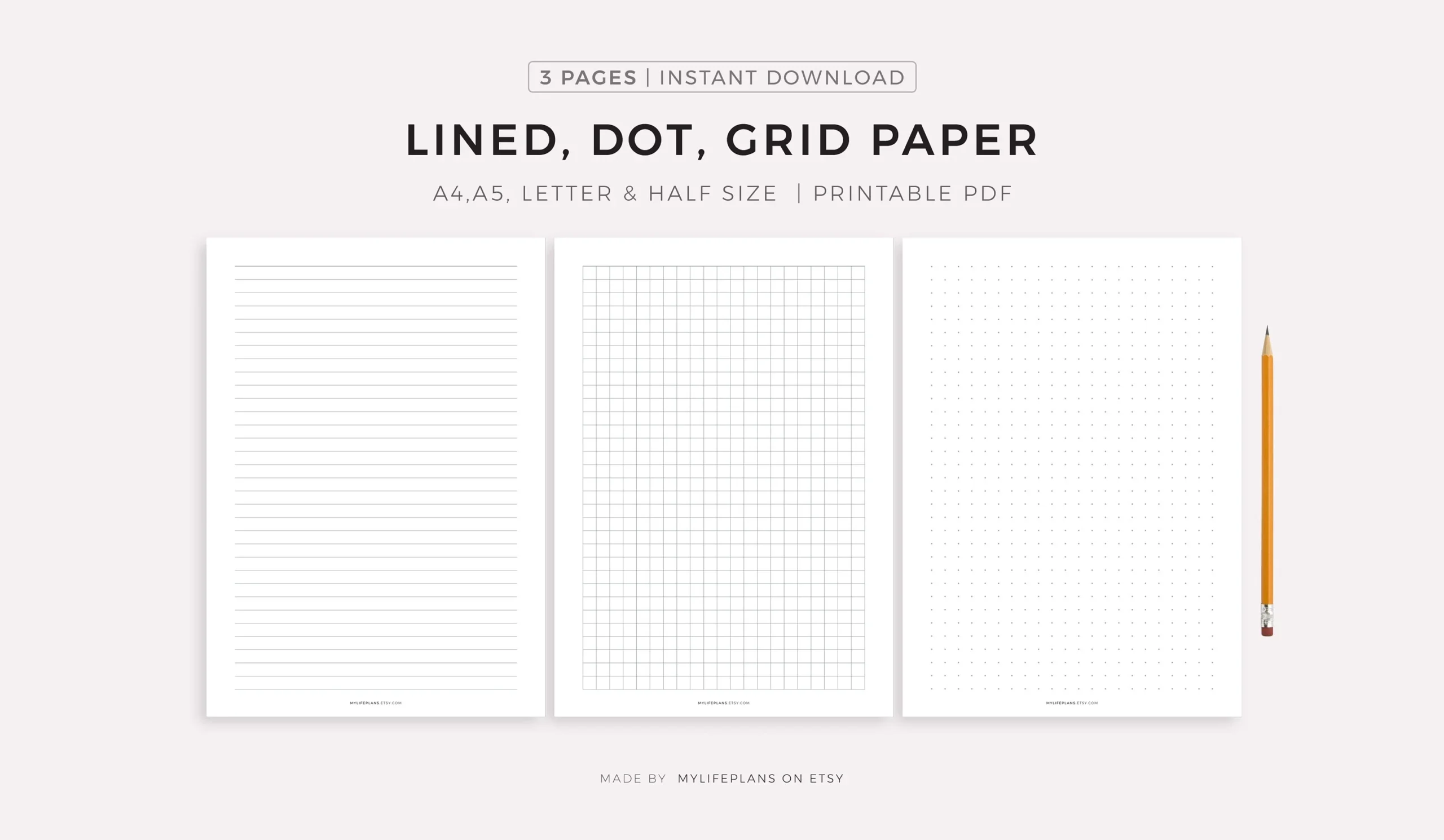 Lined Dot Grid Paper Printable Writing Paper Blank Notes Study 