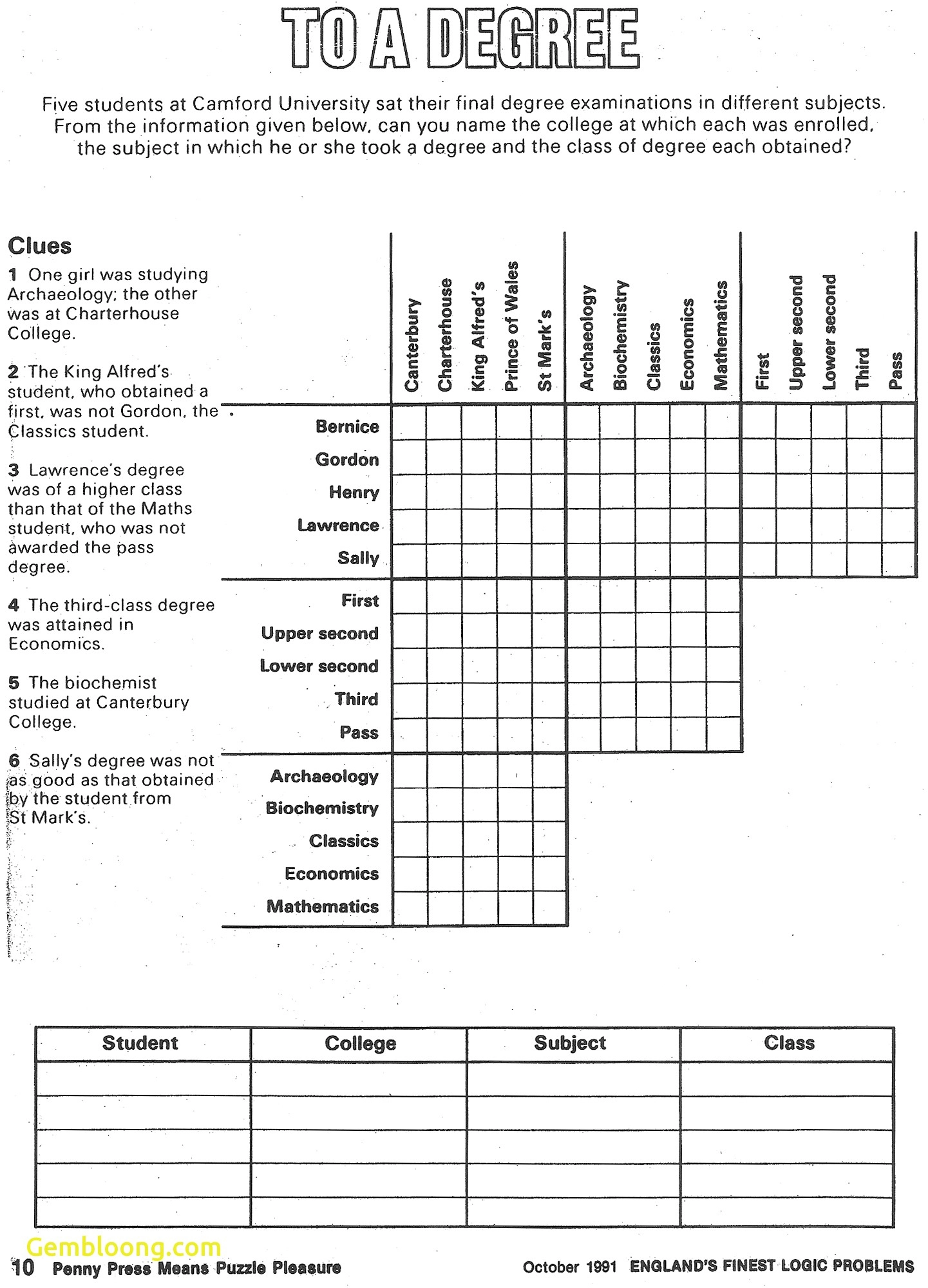 Logic Grid Puzzles Printable