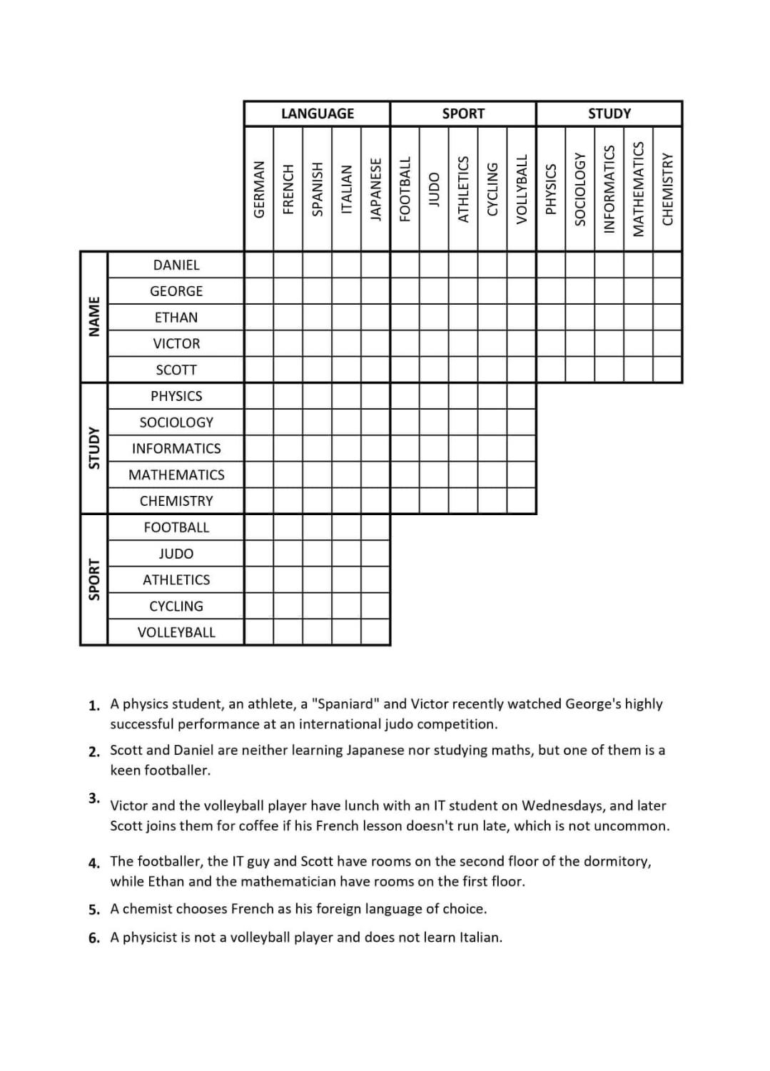 Printable Hard Logic Puzzles For Adults