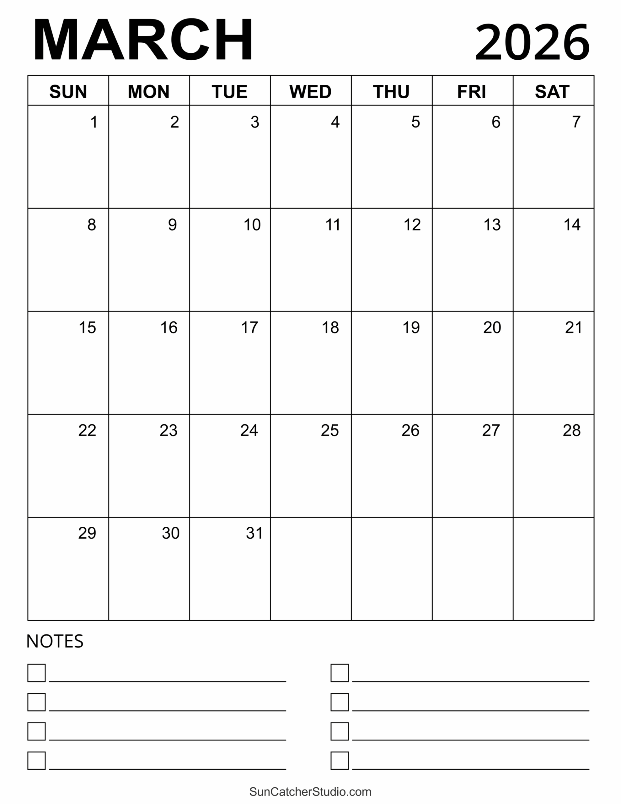 Blank Calendar For March 2026