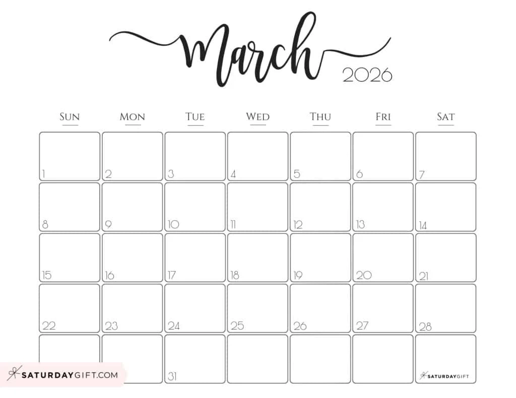 Free March 2026 Calendar Printable Free Download