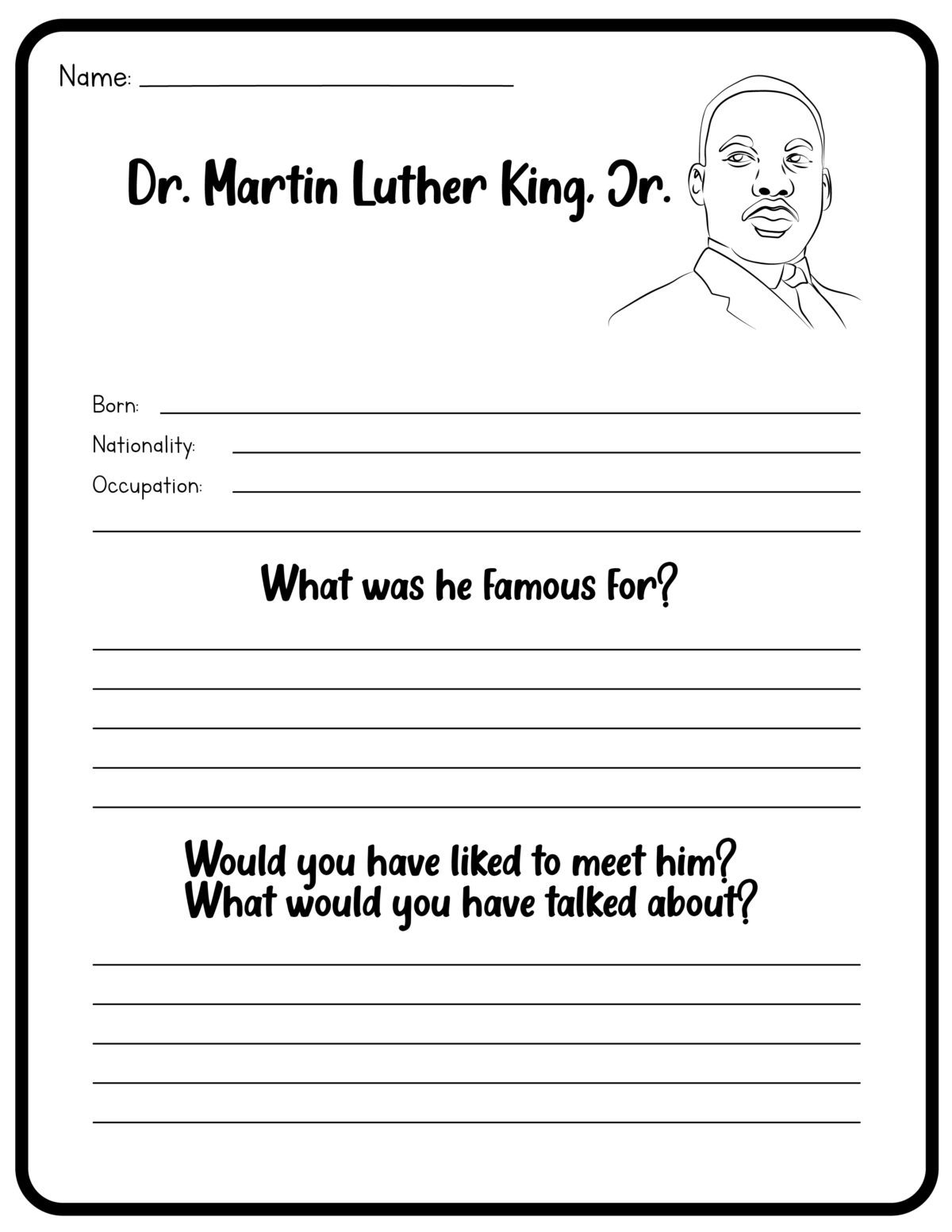 Martin Luther King Free Printable Worksheets