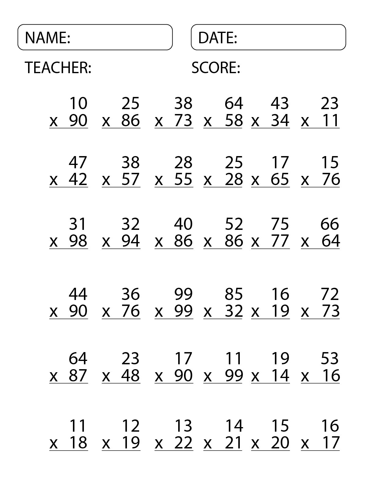 Master Multiplication With Our 2 Digit By 2 Digit Multiplication 