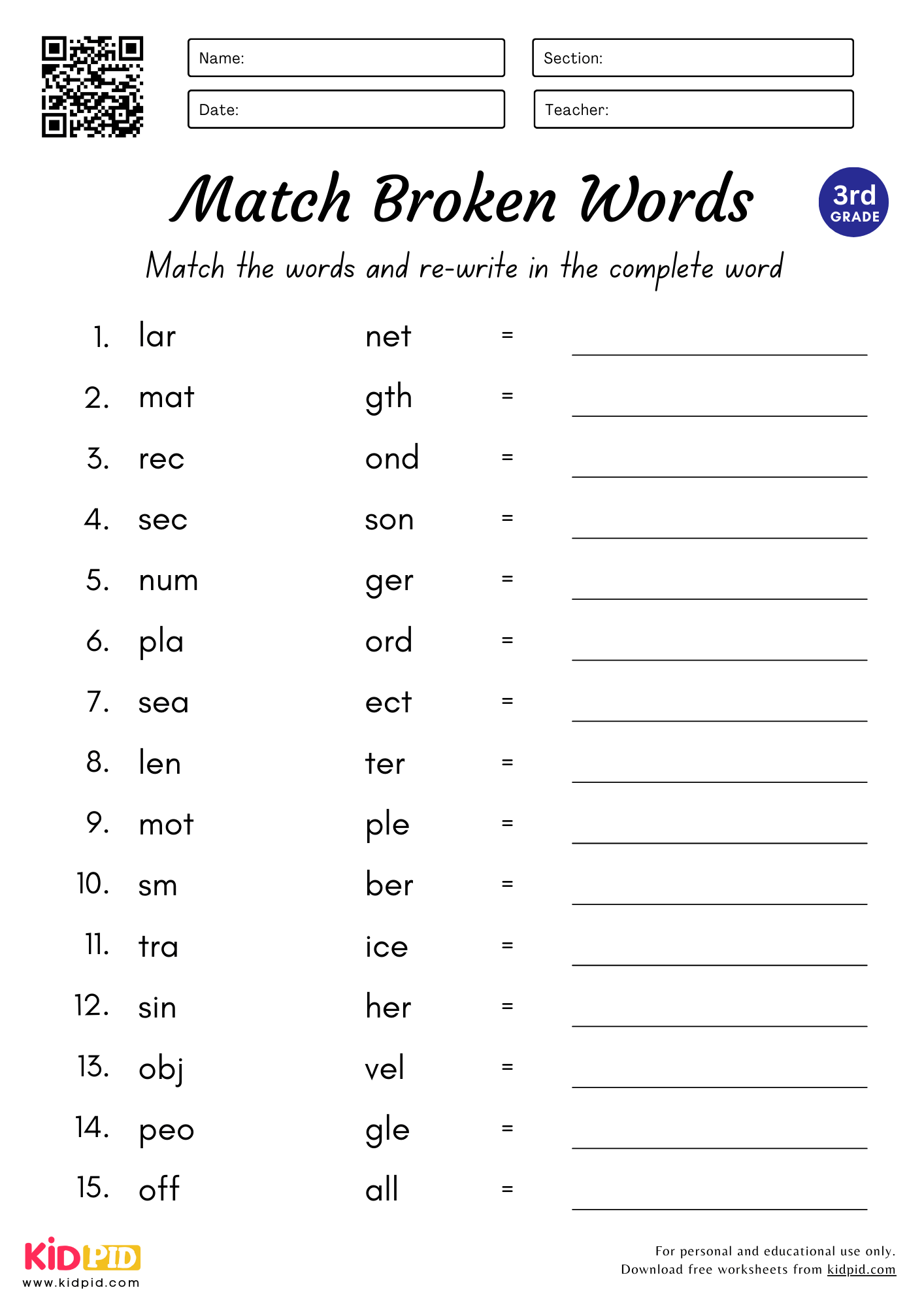 Printable Worksheets For Grade 3