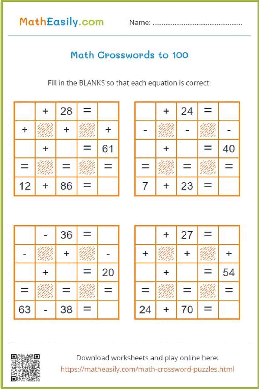Free Algebra Printable Crossword Puzzles
