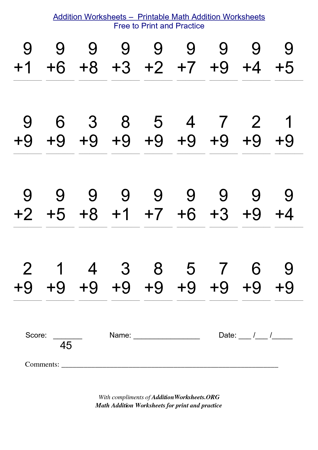 Free Printable Mathematics Worksheets