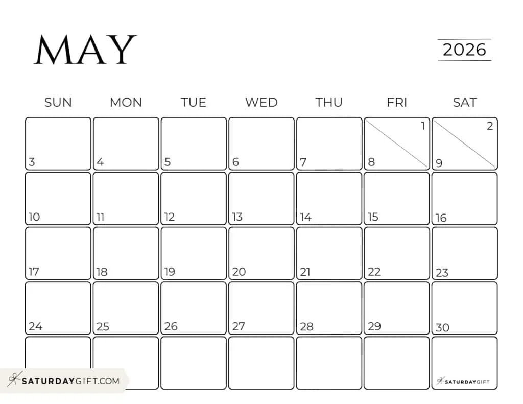 Blank Printable Word May 2026calendar