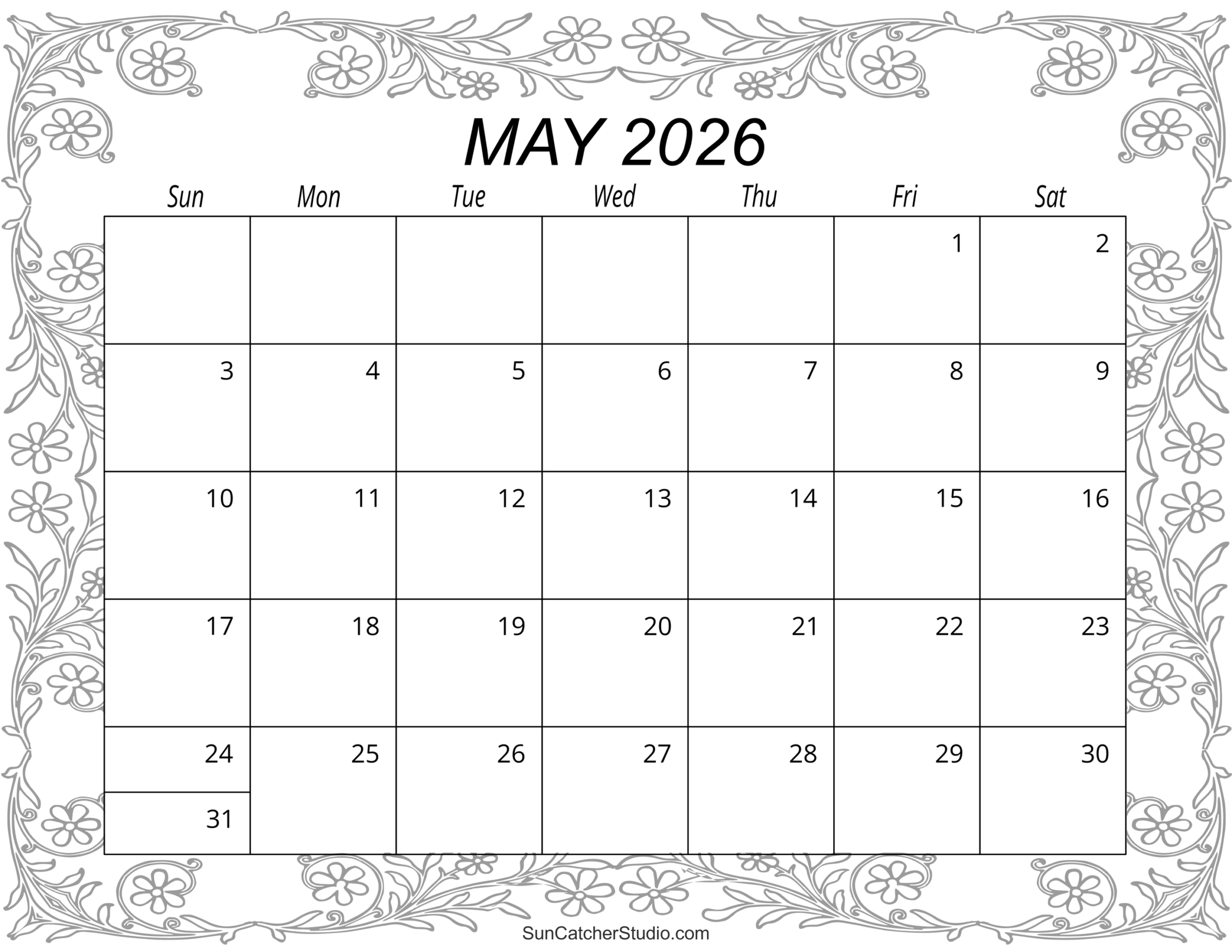 Calendar 2026 Printable May