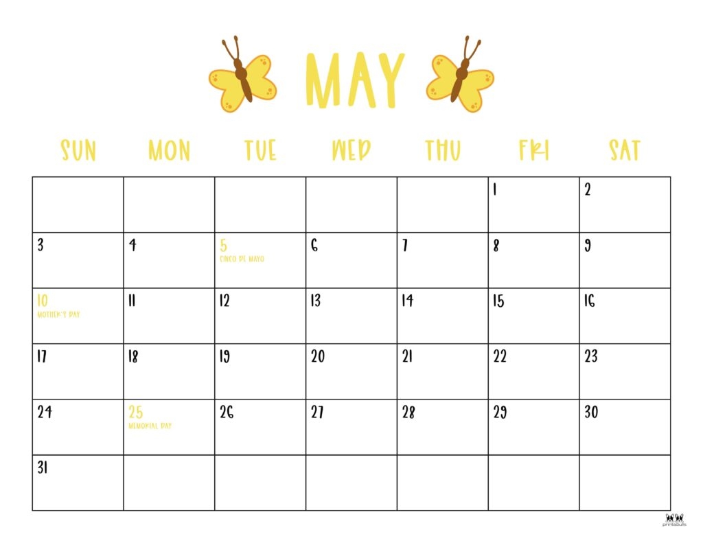 Blank May 2026 Calendar Printable