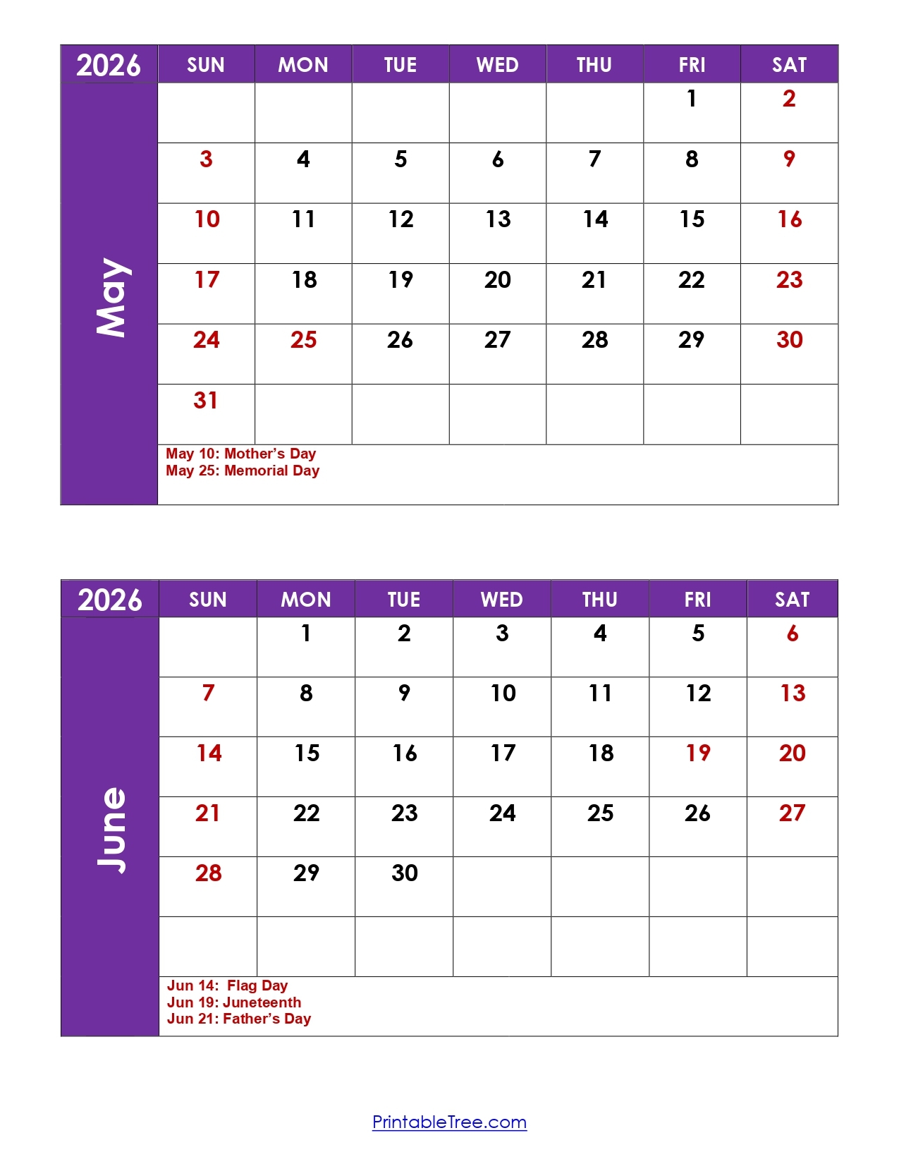May 2026 Calendar Printable Tree