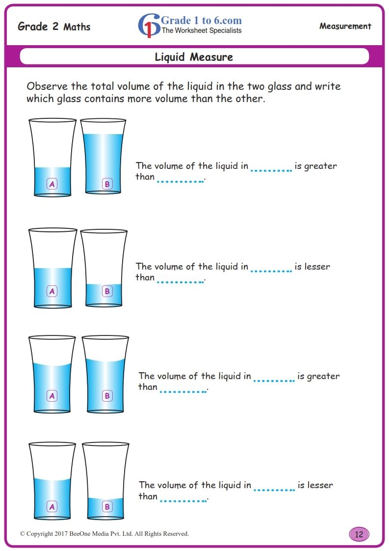 Free Printable Measuring Liquids Worksheets