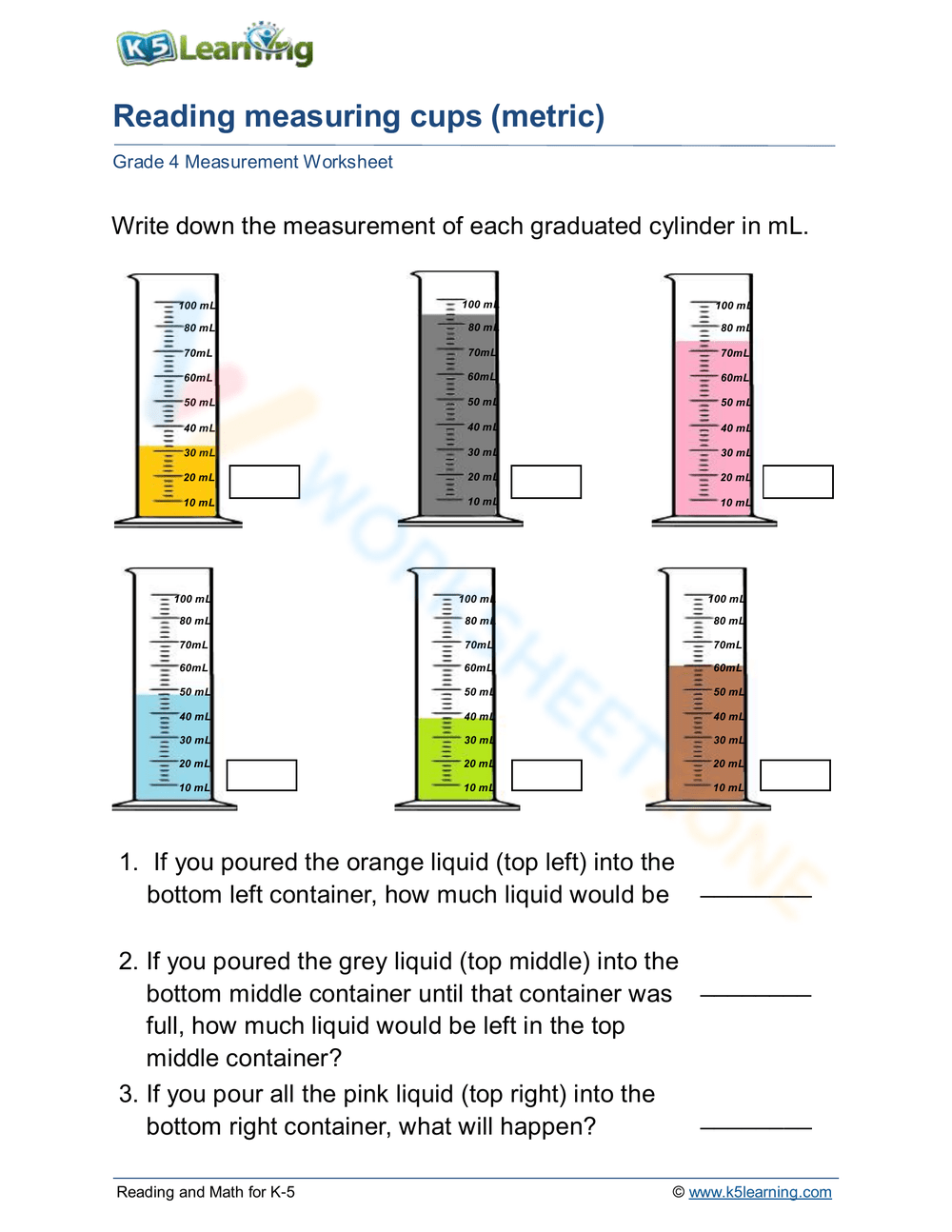 Measuring Liquid Volume Worksheets amp Printable