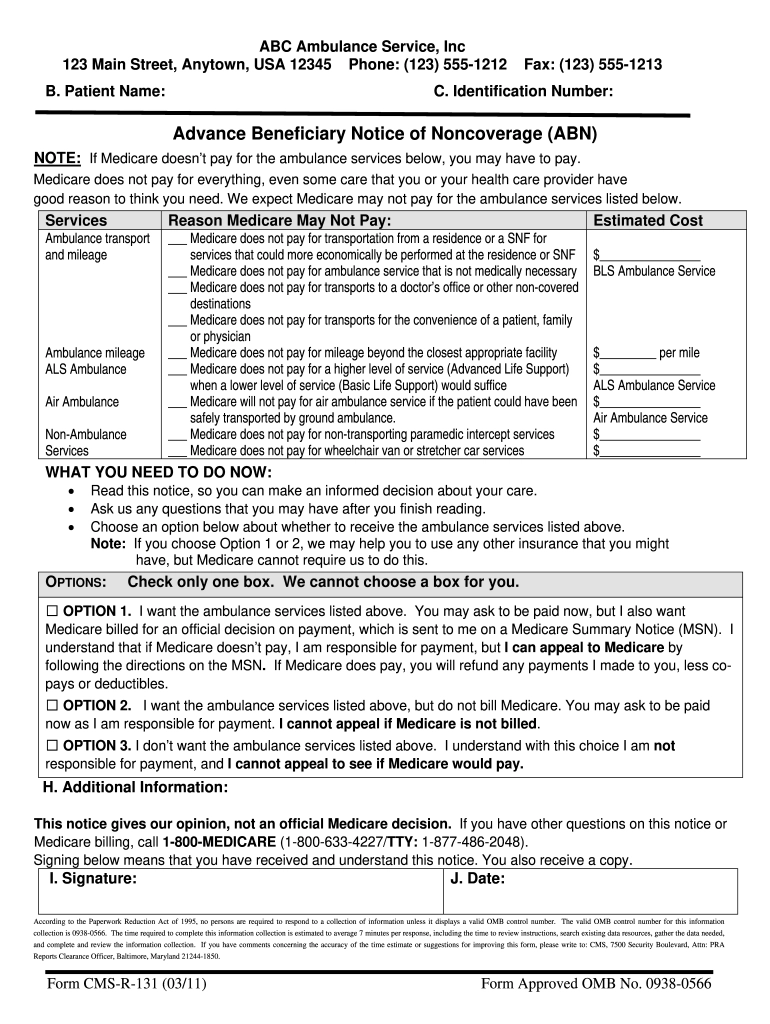Medicare Abn Form Cms R 131