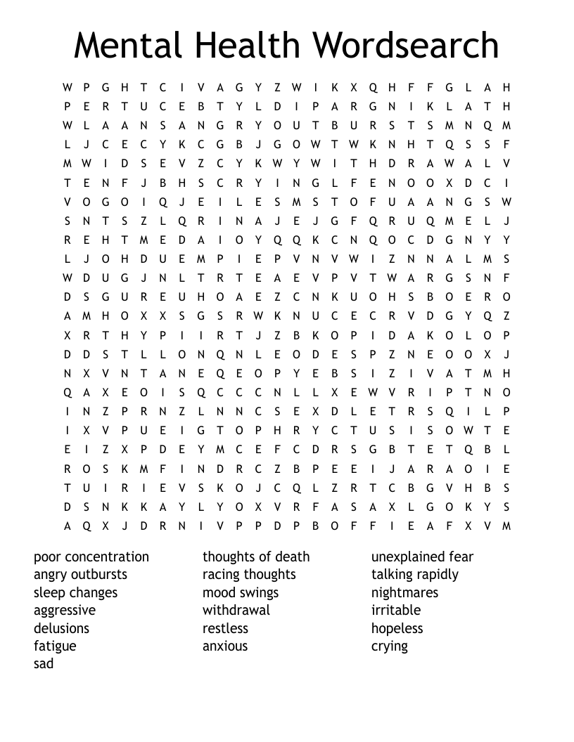 Mental Health Crossword Puzzles Printable
