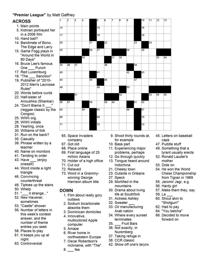 Free Printable Premier Crossword Puzzle