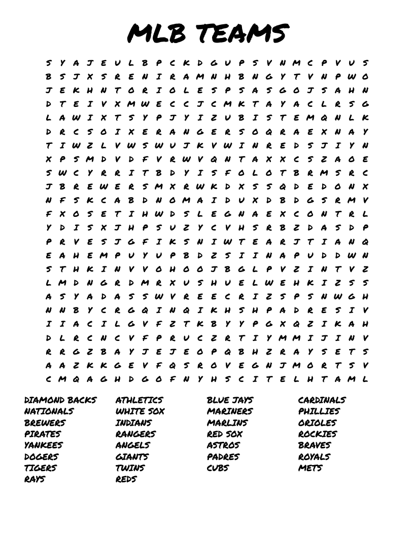 Free Printable Baseball Word Search